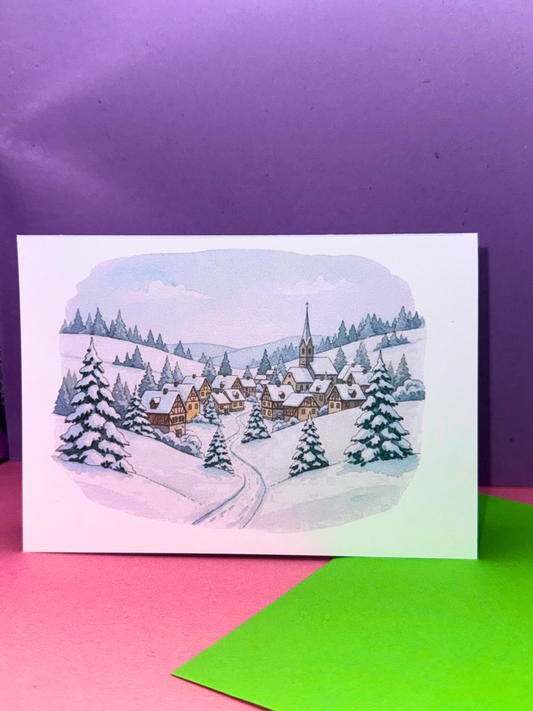 Snowy Village Christmas Card