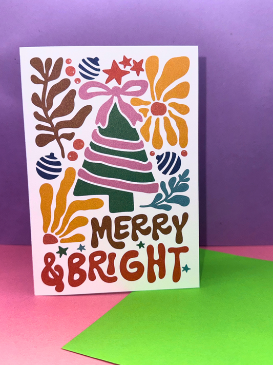 Merry and bright abstract christmas card