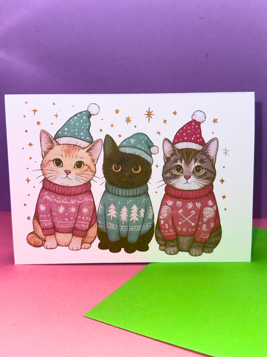 Kittens in Sweaters Christmas Card