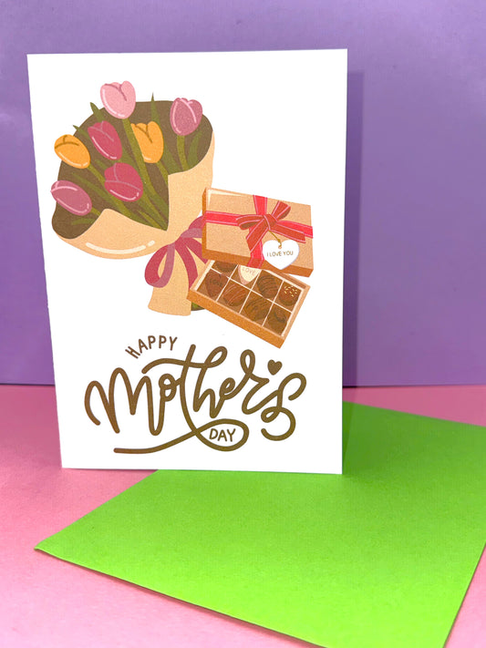 'Flowers and Chocolates' Mothers Day Card A6